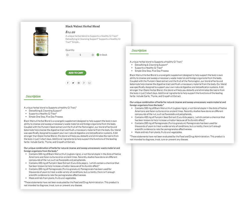 sample of a website product description for an herbal supplement product