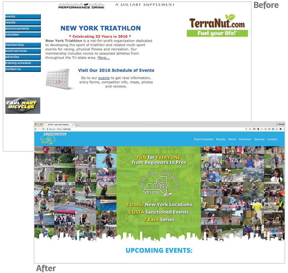 New York Triathlon (NYTRI) website redesign - before and after