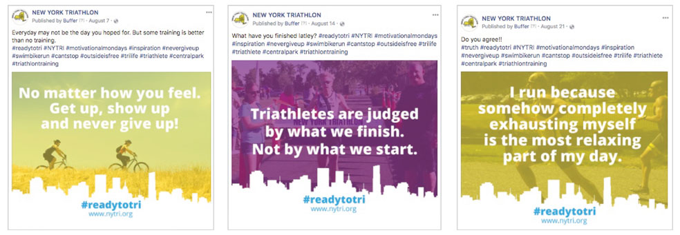 A series of New York Triathlon (NYTRI) Facebook and Instagram #motivationalmonday posts