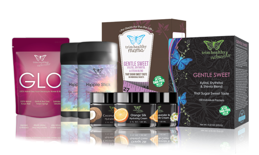 Group of eight Trim Healthy Mama’s natural product package designs