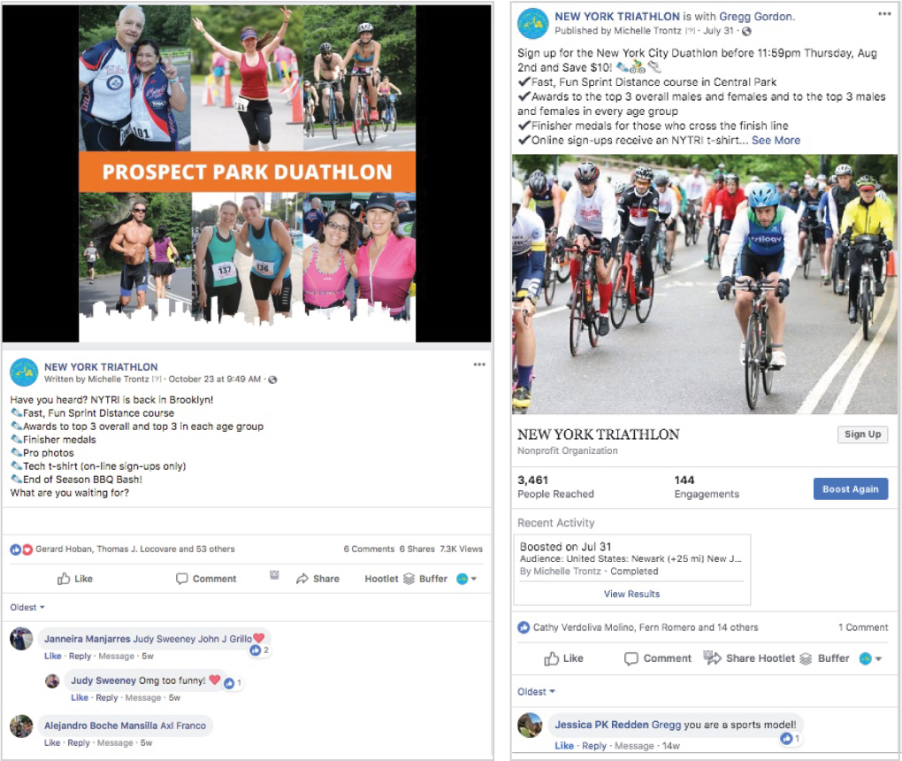 Two examples of New York Triathlon (NYTRI) Facebook Ads